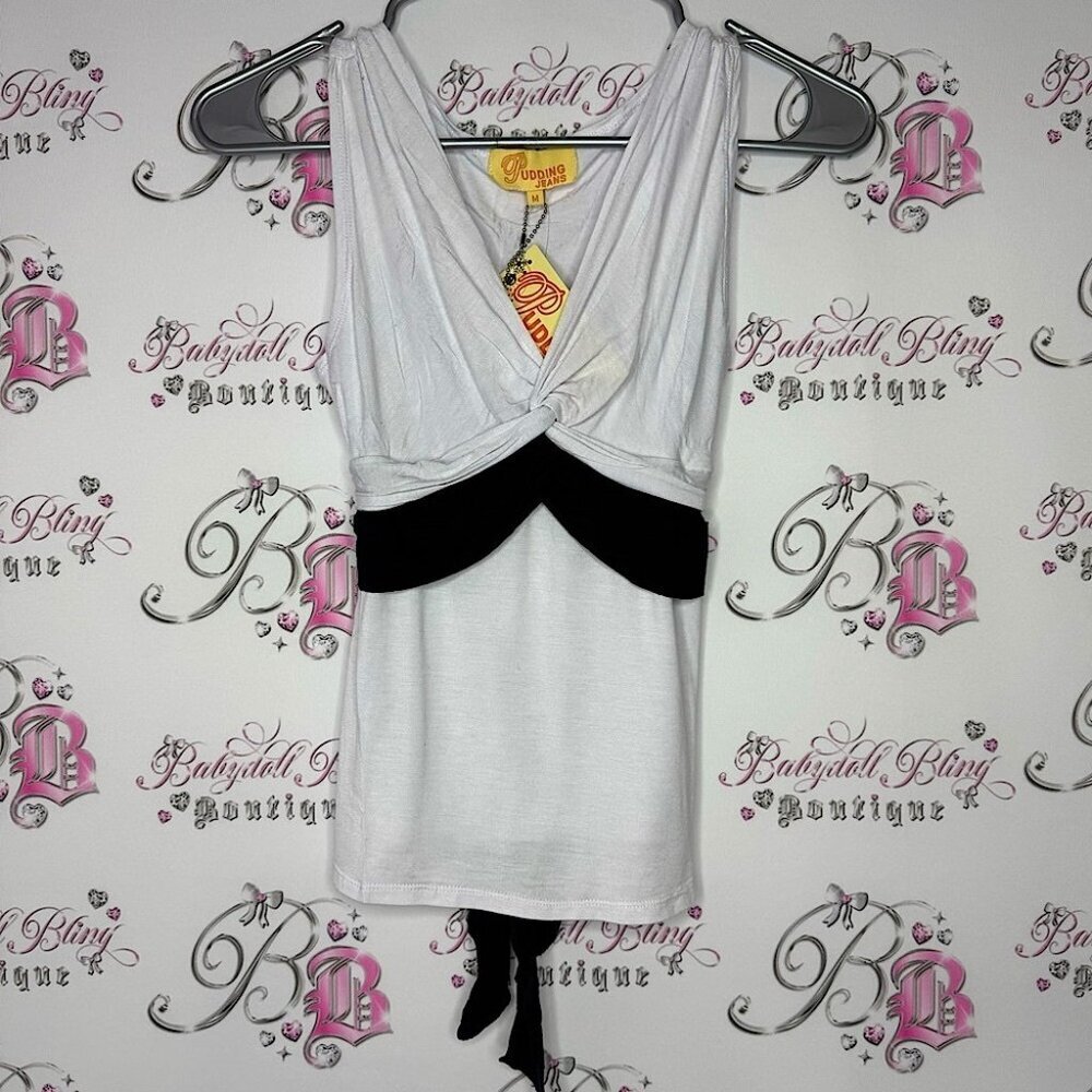 Pudding jeans tank top tie belt ribbon 🎀 black white y2k deadstock brand new💖